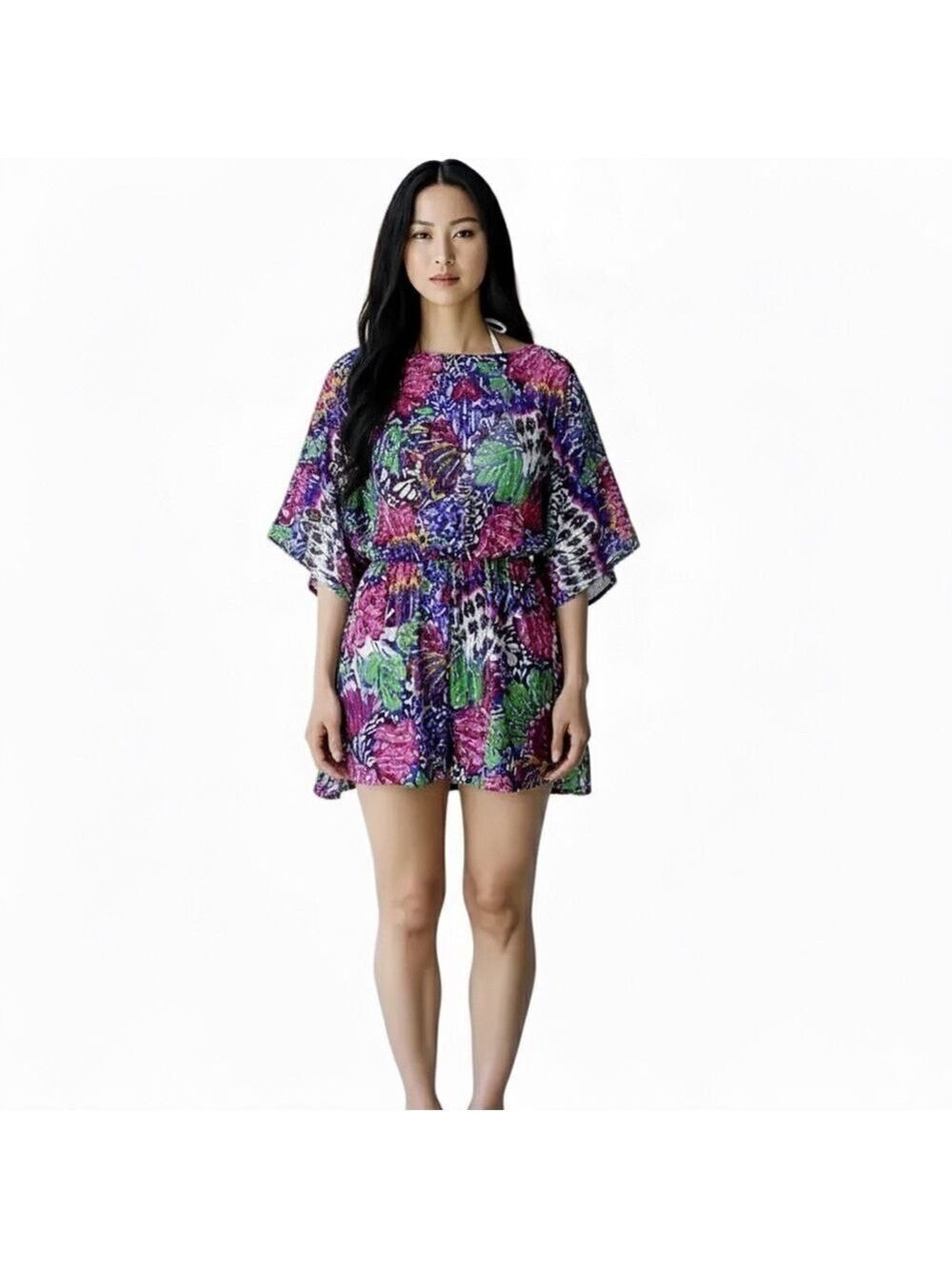 Xhilaration Large Multicolor Floral Print Swim Cover-Up Dress Elastic Waist